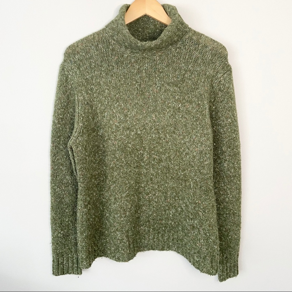 LL BEAN Green Chunky Knit Turtleneck Sweater Large